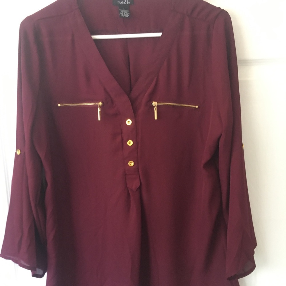 Burgundy rue 21 sheer blouse size large